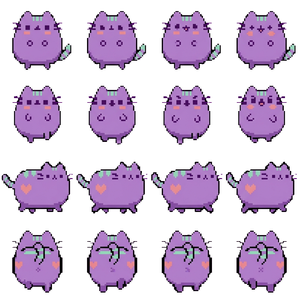 Purple pastel Pusheen movement sprite